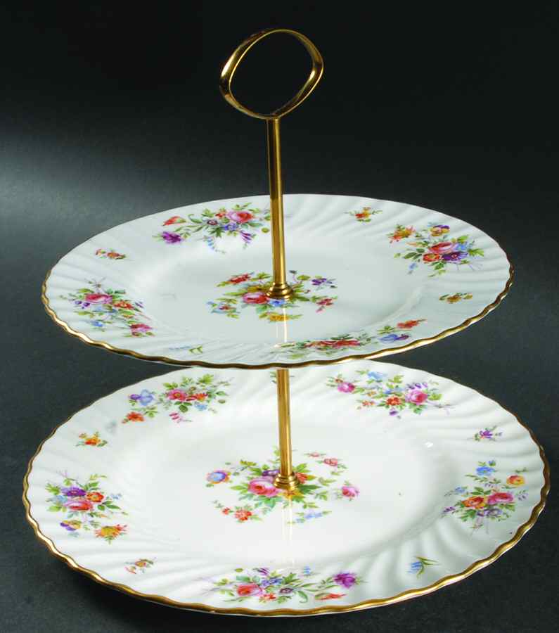 Marlow (Newer, Wreath Backstamp) 2 Tiered Serving Tray (Dinner & Salad Plate) by Minton-1