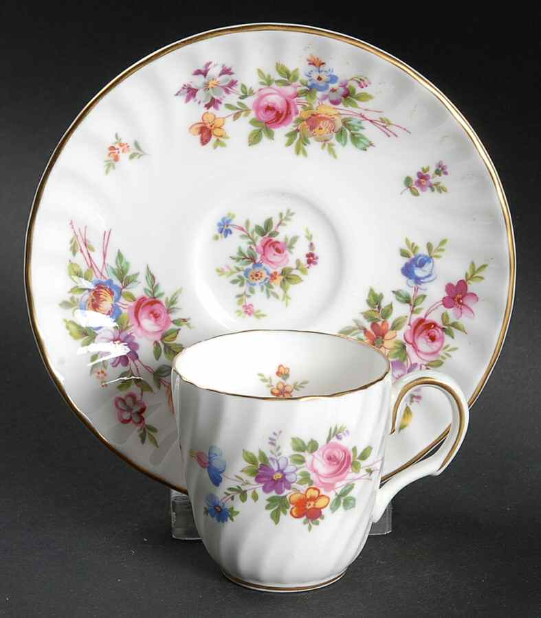 Marlow (Newer, Wreath Backstamp) Flat Demitasse Cup & Saucer Set by Minton-1