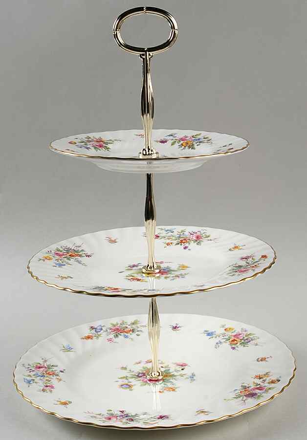 Marlow (Newer, Wreath Backstamp) 3-Tiered Serving Tray (DP, SP, BB) by Minton-1