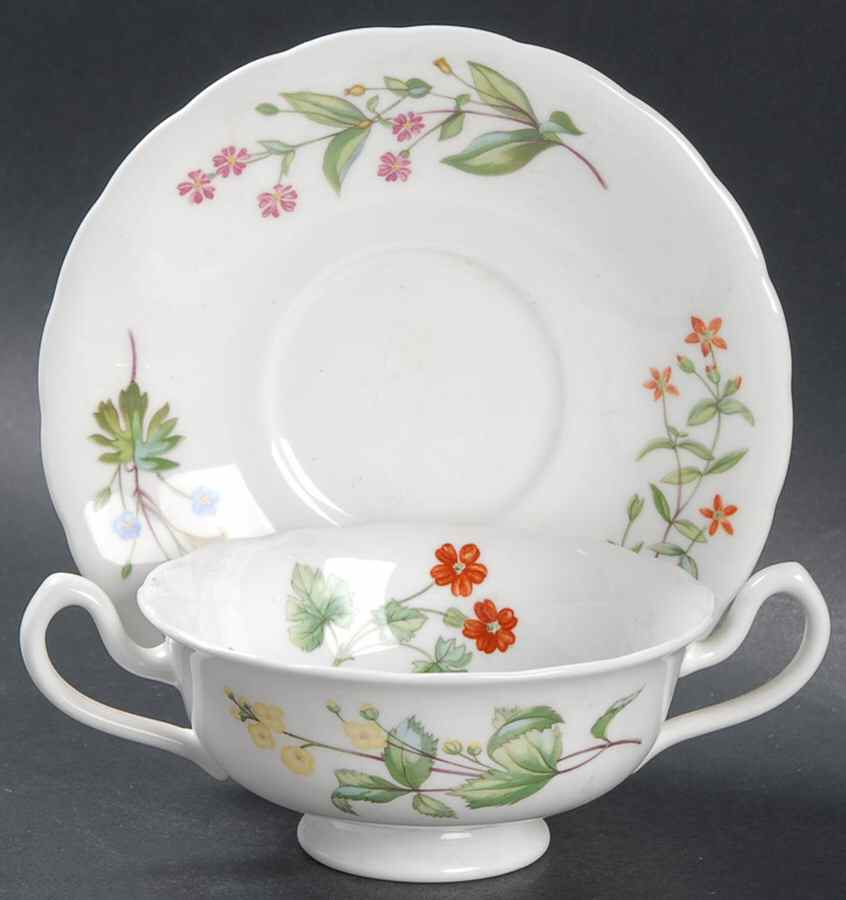 Meadow Scalloped Footed Cream Soup Bowl & Saucer Set by Minton-1