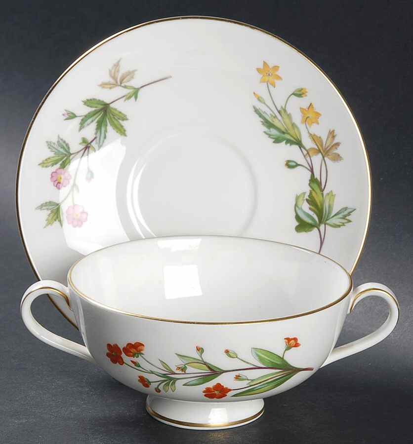 Meadow Smooth Footed Cream Soup Bowl & Saucer Set by Minton-1