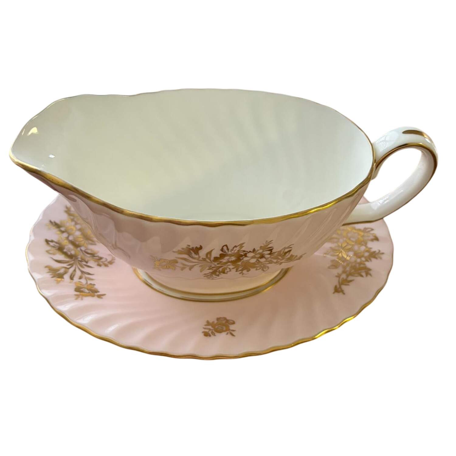 Minuet Pink Gravy Boat with Attached Underplate by Minton-1