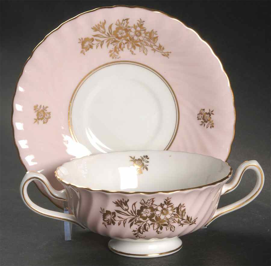 Minuet Pink Footed Cream Soup Bowl & Saucer Set by Minton-1