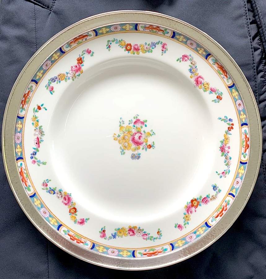 Minton Rose (Older, Smooth) Sterling Rim Dinner Plate by Minton-1