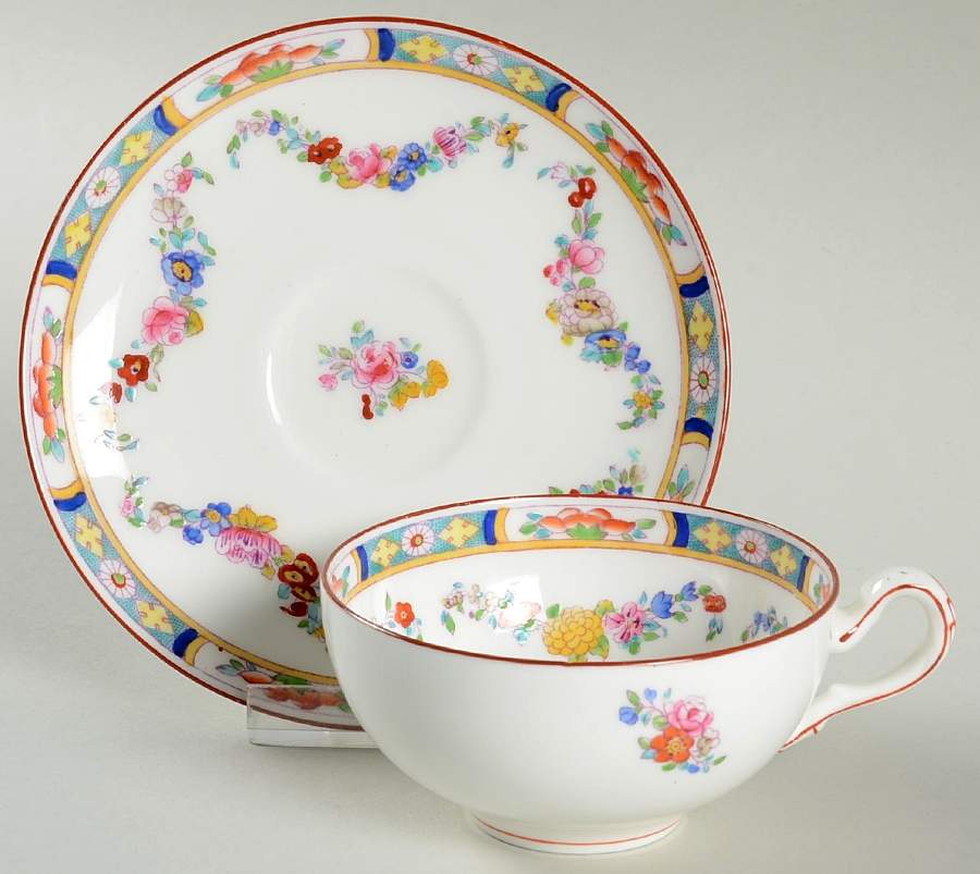 Minton Rose (Older, Smooth) Flat Cup & Saucer Set by Minton-1