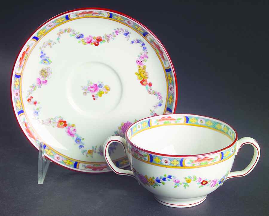 Minton Rose (Older, Smooth) Flat Bouillon Cup & Saucer by Minton-1