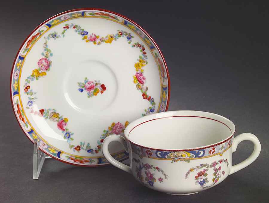 Minton Rose (Older, Smooth) Flat Bouillon Cup & Saucer by Minton-1