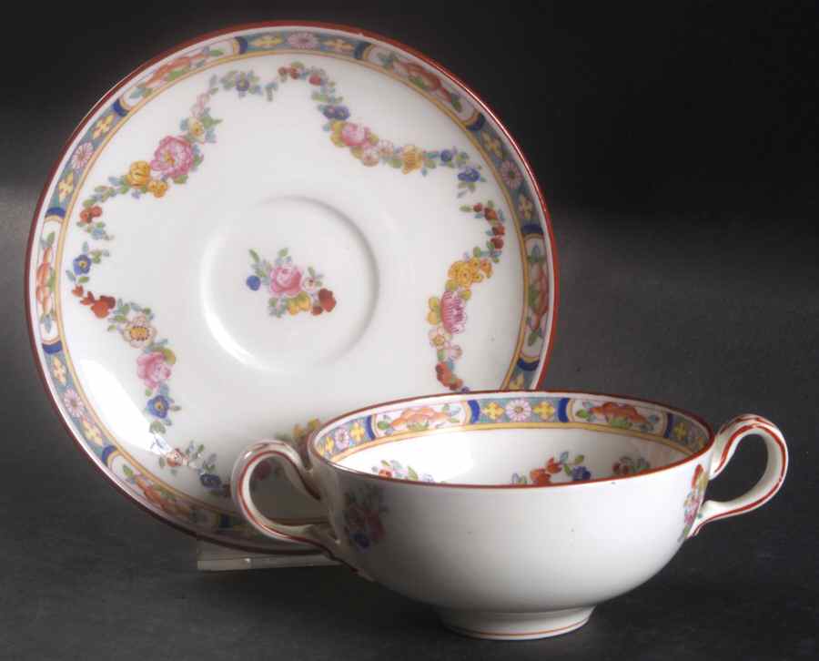 Minton Rose (Older, Smooth) Flat Bouillon Cup & Saucer by Minton-1