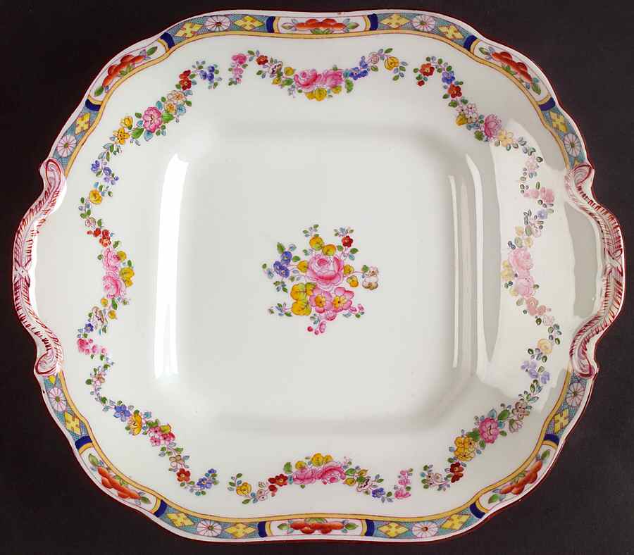 Minton Rose (Older, Smooth) Square Handled Cake Plate by Minton-1
