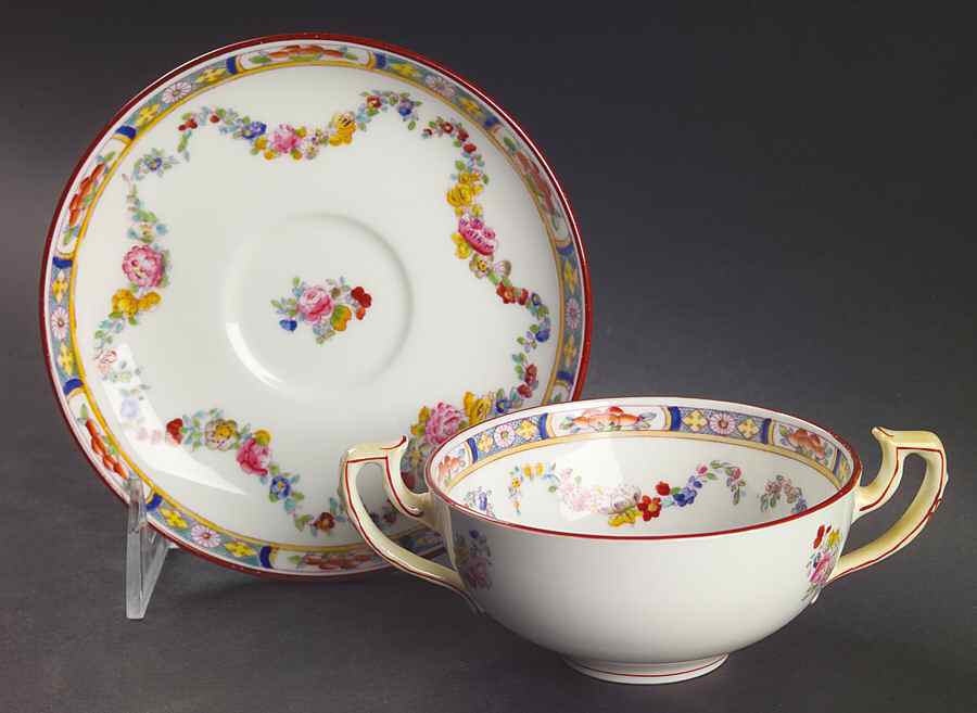 Minton Rose (Older, Smooth) Flat Bouillon Cup & Saucer by Minton-1