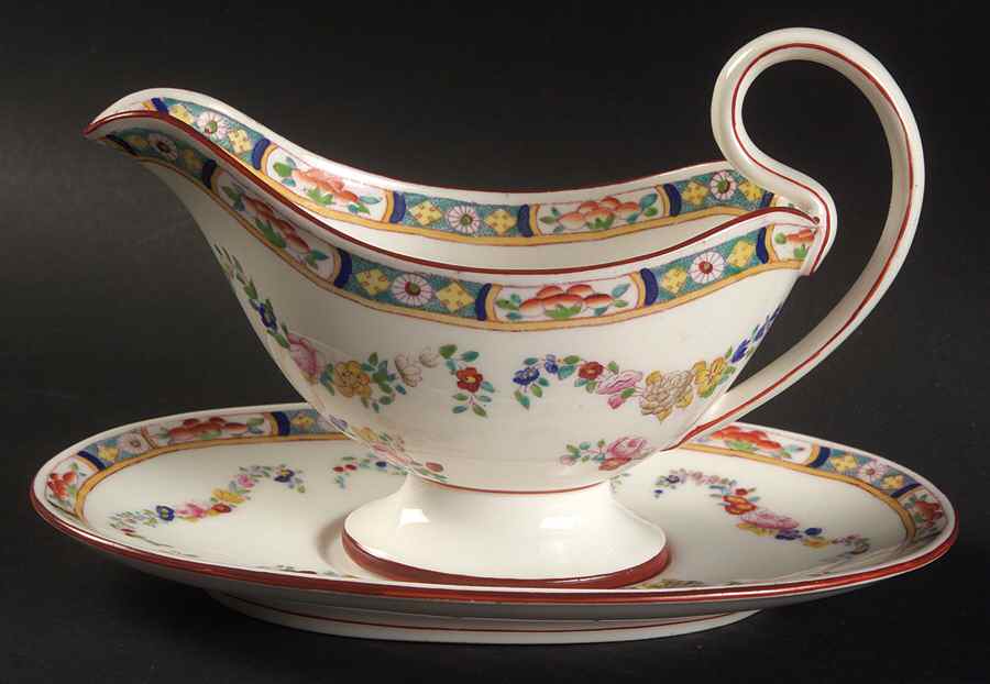 Minton Rose (Older, Smooth) Individual Gravy Boat & Plate by Minton-1