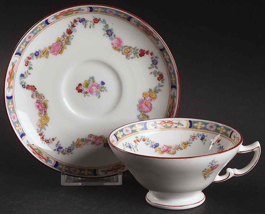 Minton Rose (Older, Smooth) Footed Cup & Saucer Set by Minton-1