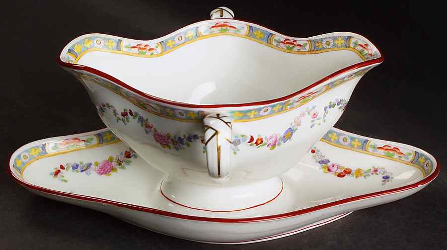 Minton Rose (Older, Smooth) Gravy Boat with Attached Underplate by Minton-1
