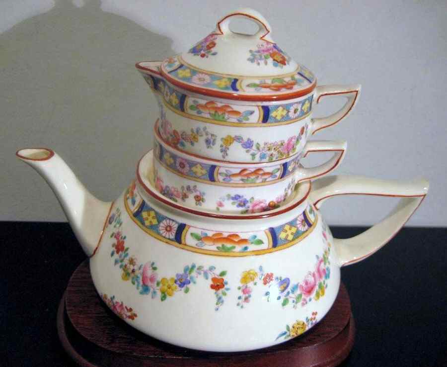 Minton Rose (Older, Smooth) Mini Teapot Stacking Set (Creamer, Sugar) by Minton-1