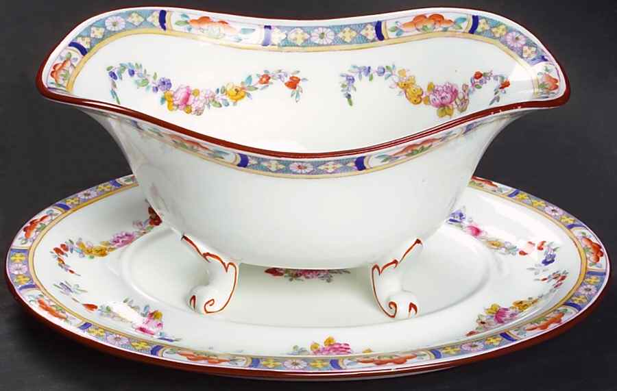 Minton Rose (Older, Smooth) Open Sauce Boat & Underplate by Minton-1