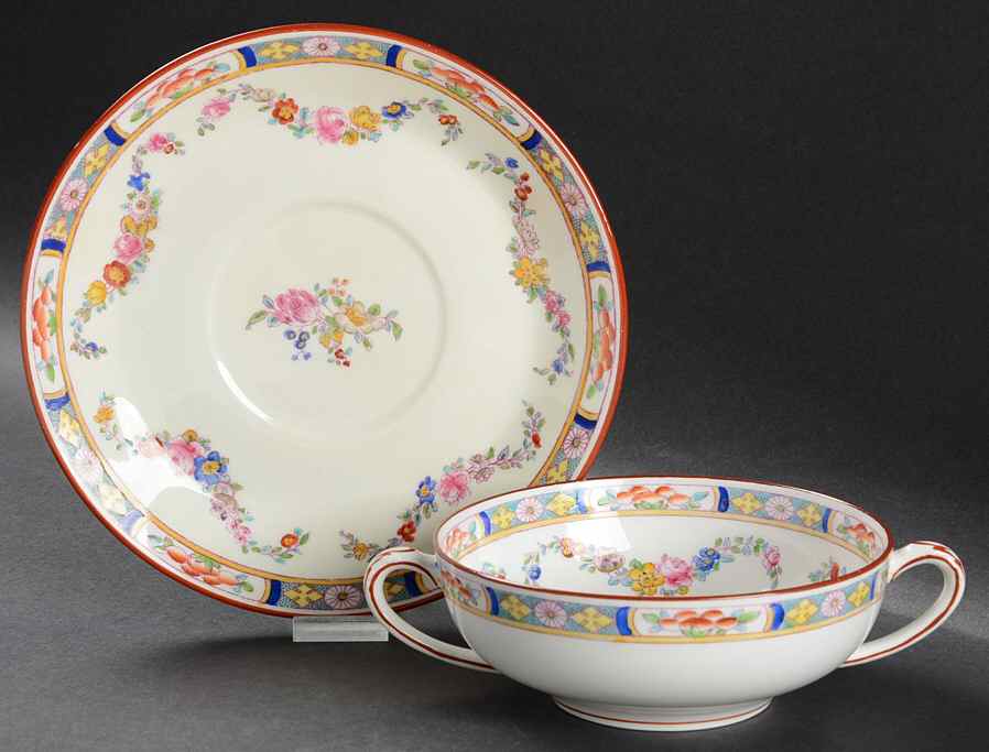 Minton Rose (Older, Smooth) Flat Cream Soup Bowl & Saucer Set by Minton-1