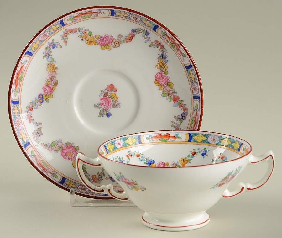 Minton Rose (Older, Smooth) Footed Bouillon Cup & Saucer by Minton-1