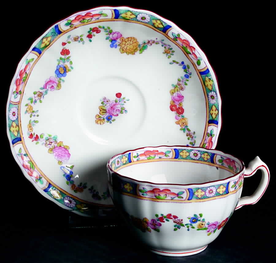 Minton Rose (Older, Scaloped) Flat Cup & Saucer Set by Minton-1