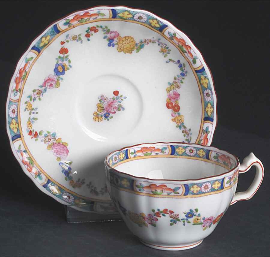 Minton Rose (Older, Scaloped) Flat Cup & Saucer Set by Minton-1