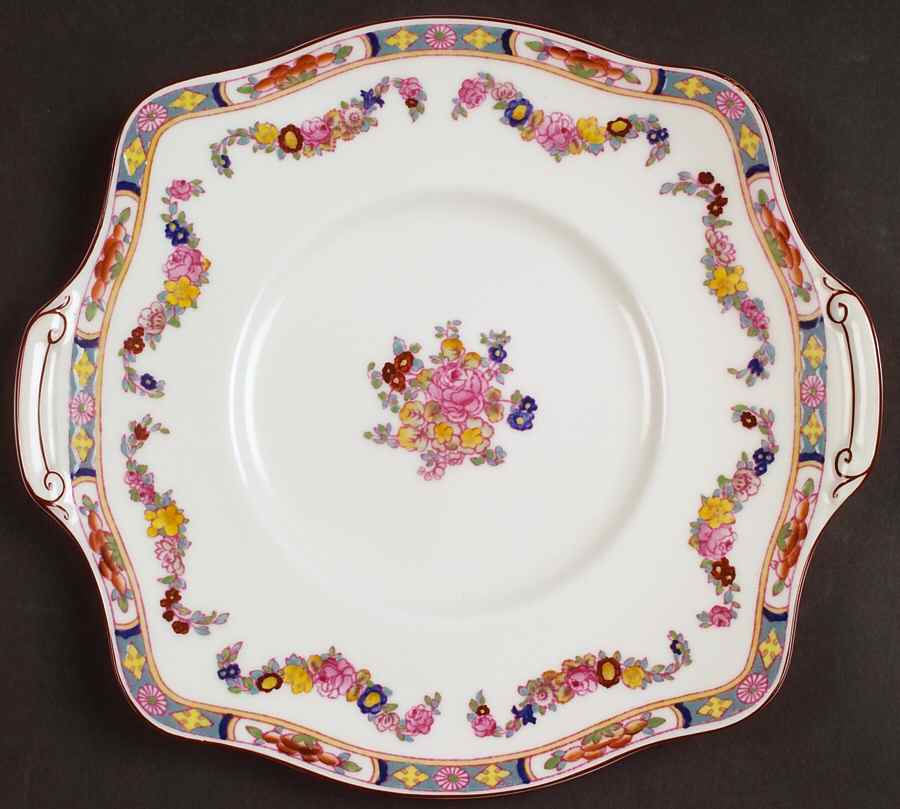 Minton Rose (Newer, Smooth) Square Handled Cake Plate by Minton-1