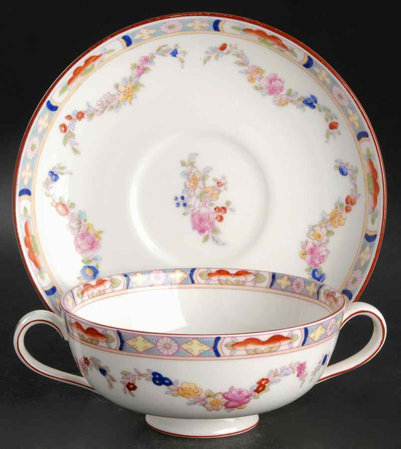 Minton Rose (Newer, Smooth) Footed Cream Soup Bowl & Saucer Set by Minton-1