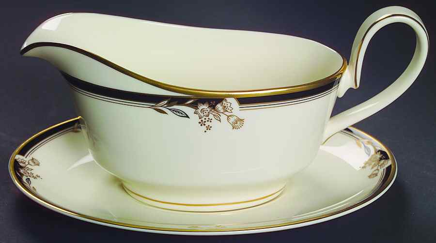 Newbury Black Band Newer Gravy Boat & Underplate by Minton-1