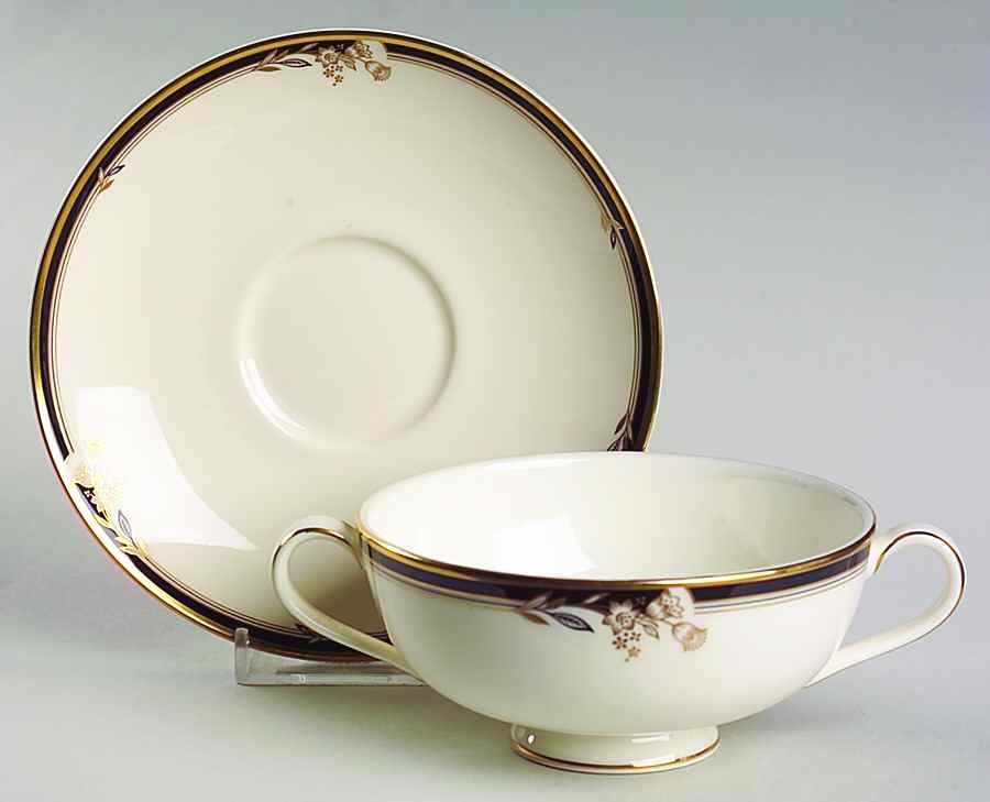 Newbury Black Band Newer Footed Cream Soup Bowl & Saucer Set by Minton-1