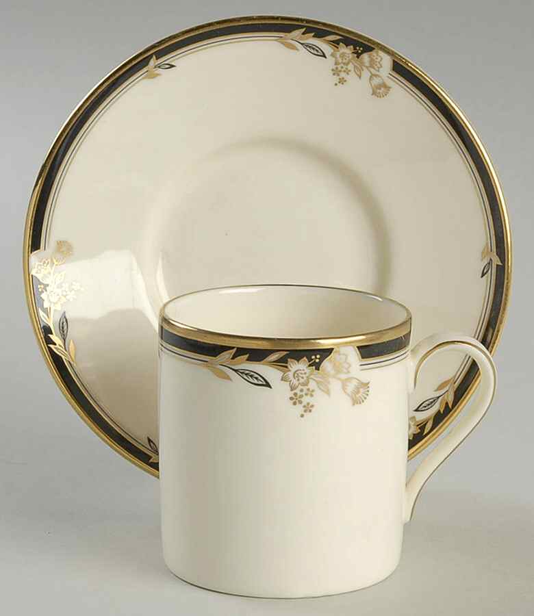 Newbury Black Band Newer Flat Demitasse Cup & Saucer Set by Minton-1