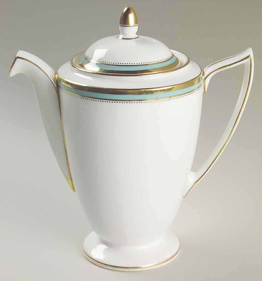 Newbury Turquoise Band Coffee Pot & Lid by Minton-1