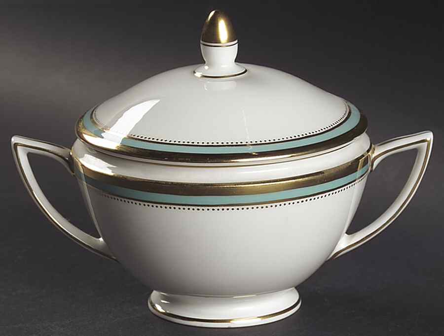 Newbury Turquoise Band Sugar Bowl & Lid by Minton-1