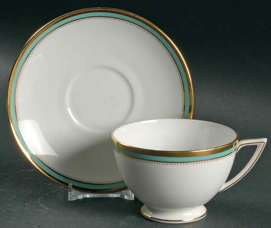 Newbury Turquoise Band Footed Cup & Saucer Set by Minton-1