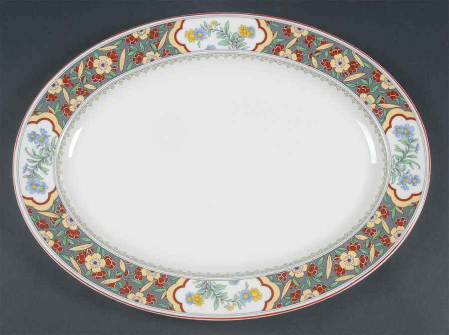 Oriental Blossom (No Center Design) 16" Oval Serving Platter by Minton-1