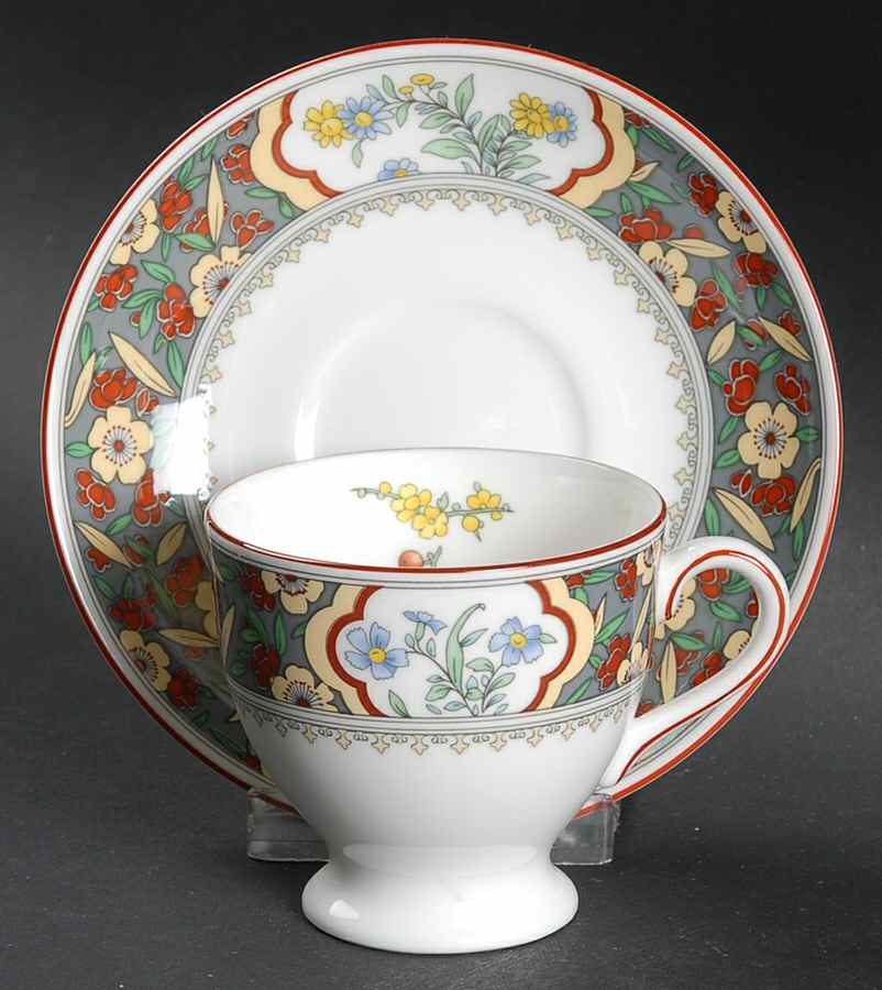 Oriental Blossom (Center Design) Footed Demitasse Cup & Saucer Set by Minton-1