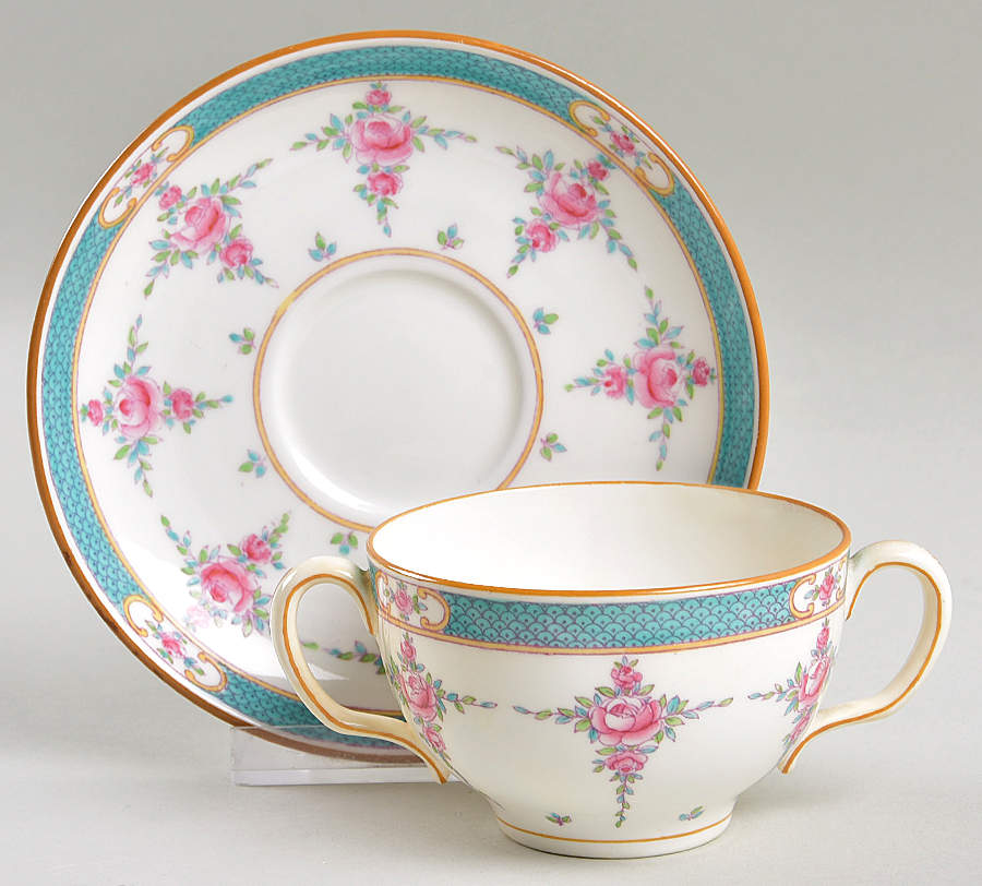 Persian Rose (Older) Flat Bouillon Cup & Saucer by Minton-1