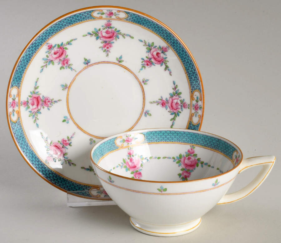 Persian Rose (Older) Footed Cup & Saucer Set by Minton-1