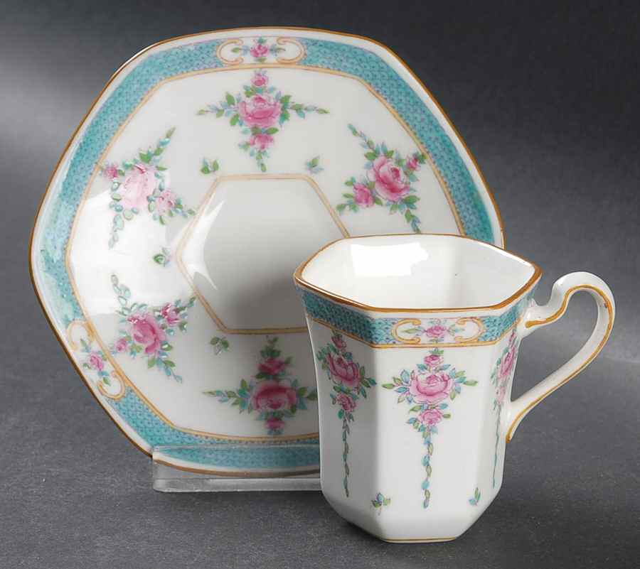Persian Rose (Older) Flat Demitasse Cup & Saucer Set by Minton-1