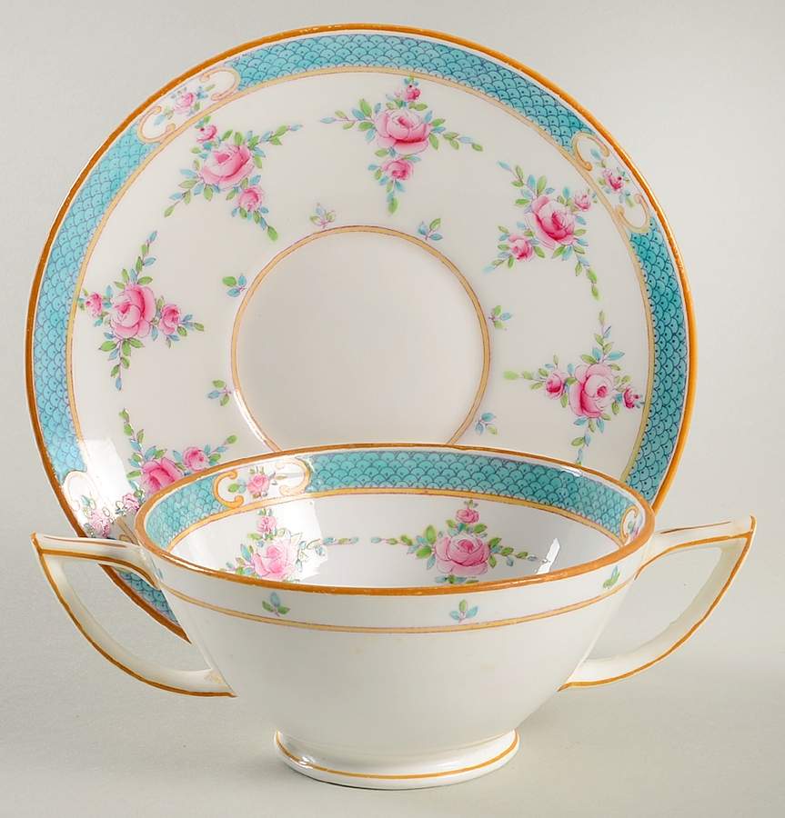 Persian Rose (Older) Footed Bouillon Cup & Saucer by Minton-1