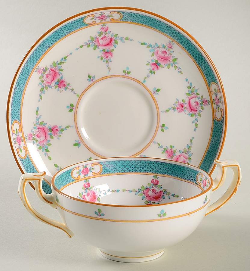 Persian Rose (Older) Flat Bouillon Cup & Saucer by Minton-1
