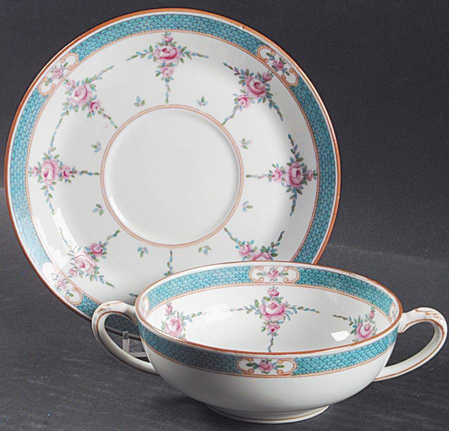 Persian Rose (Older) Flat Cream Soup Bowl & Saucer Set by Minton-1