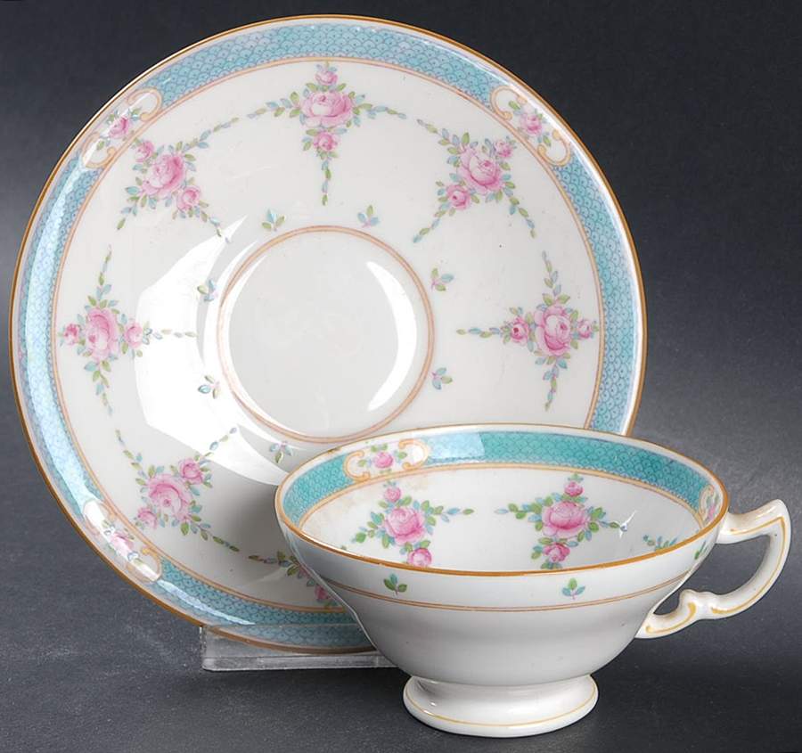 Persian Rose (Older) Footed Cup & Saucer Set by Minton-1