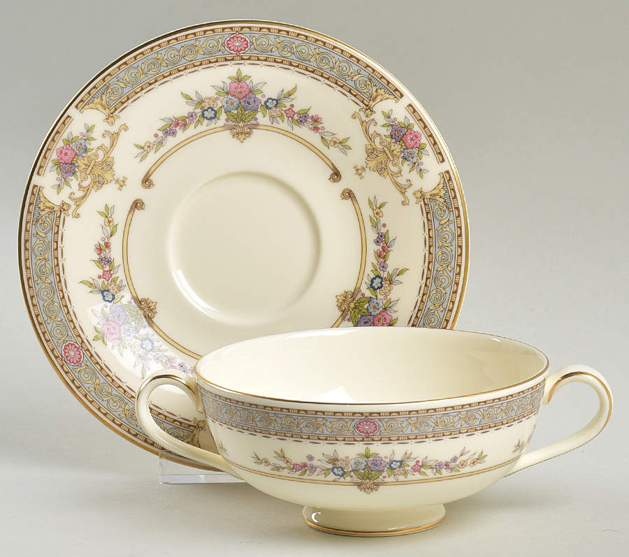 Persian Rose (Newer) Footed Cream Soup Bowl & Cup Saucer Set by Minton-1