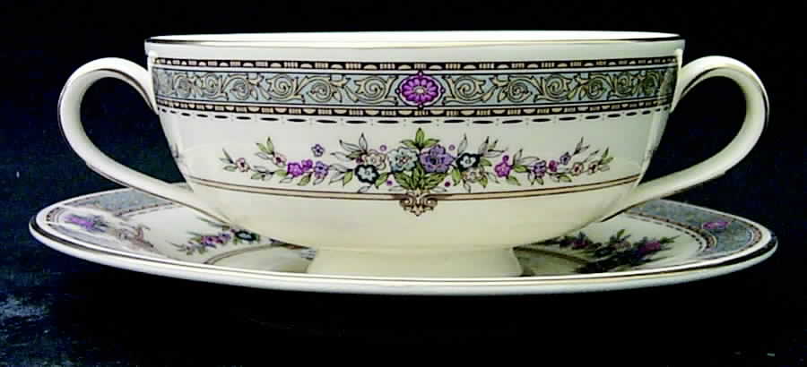 Persian Rose (Newer) Footed Cream Soup Bowl & Cup Saucer Set by Minton-1