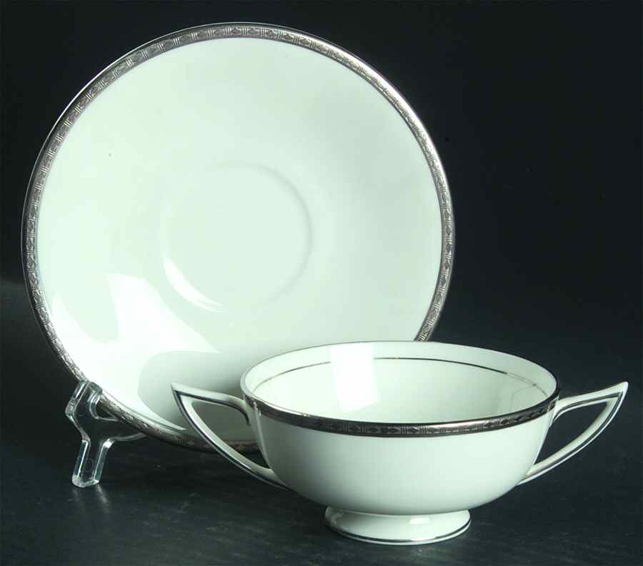 Platinum Heritage Footed Cream Soup Bowl & Saucer Set by Minton-1