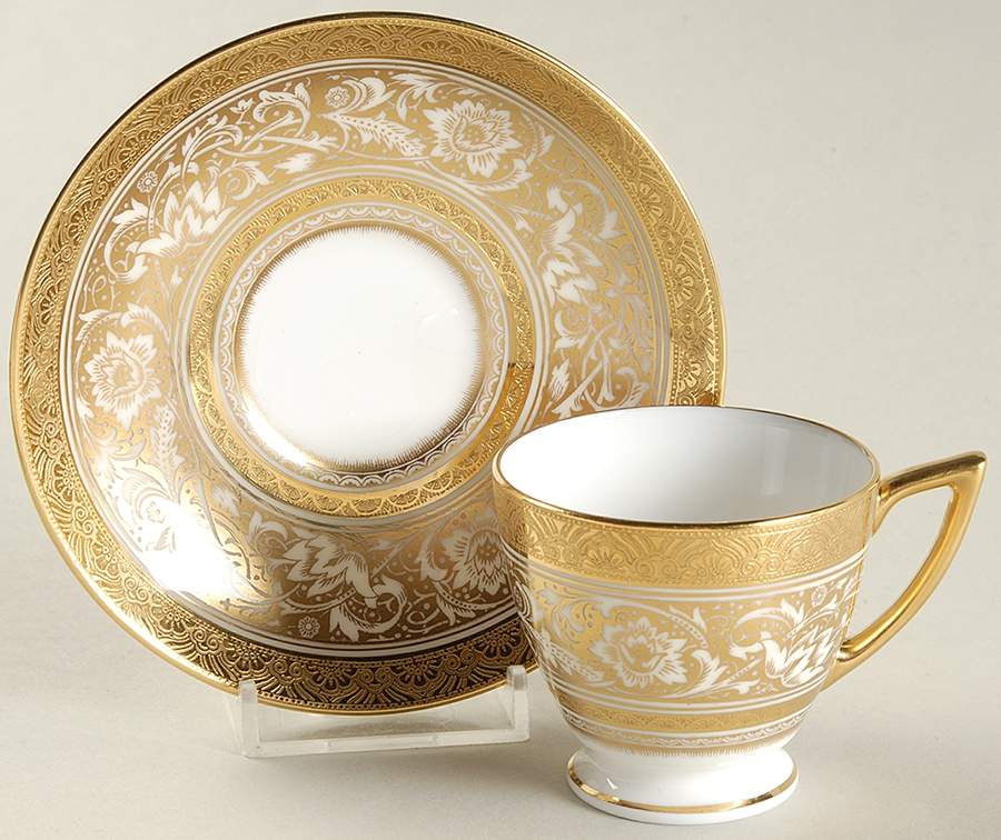 Porcelain Ball Ivory Footed Demitasse Cup & Saucer Set by Minton-1