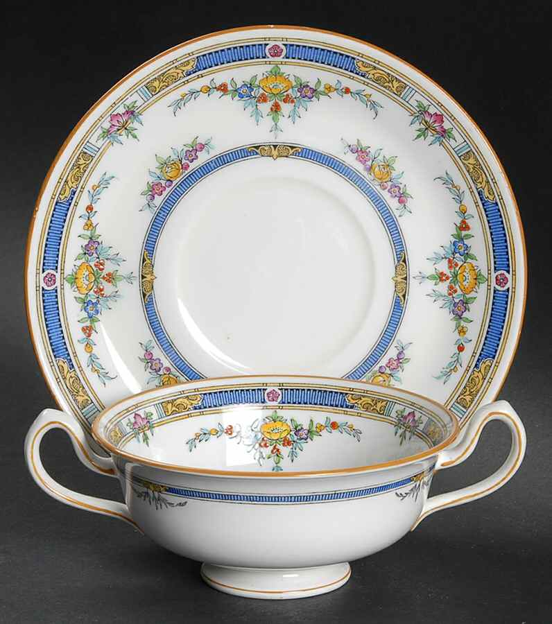Princess (Yellow Flower) Footed Cream Soup Bowl & Saucer Set by Minton-1