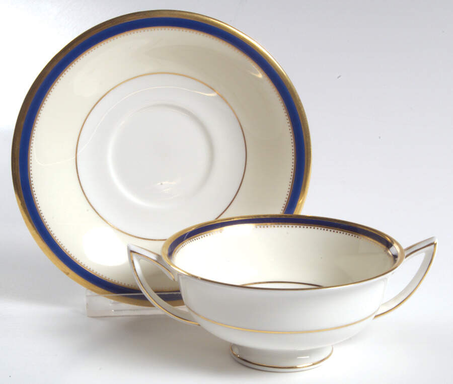 Windsor Cobalt Blue Footed Cream Soup Bowl & Saucer Set by Minton-1