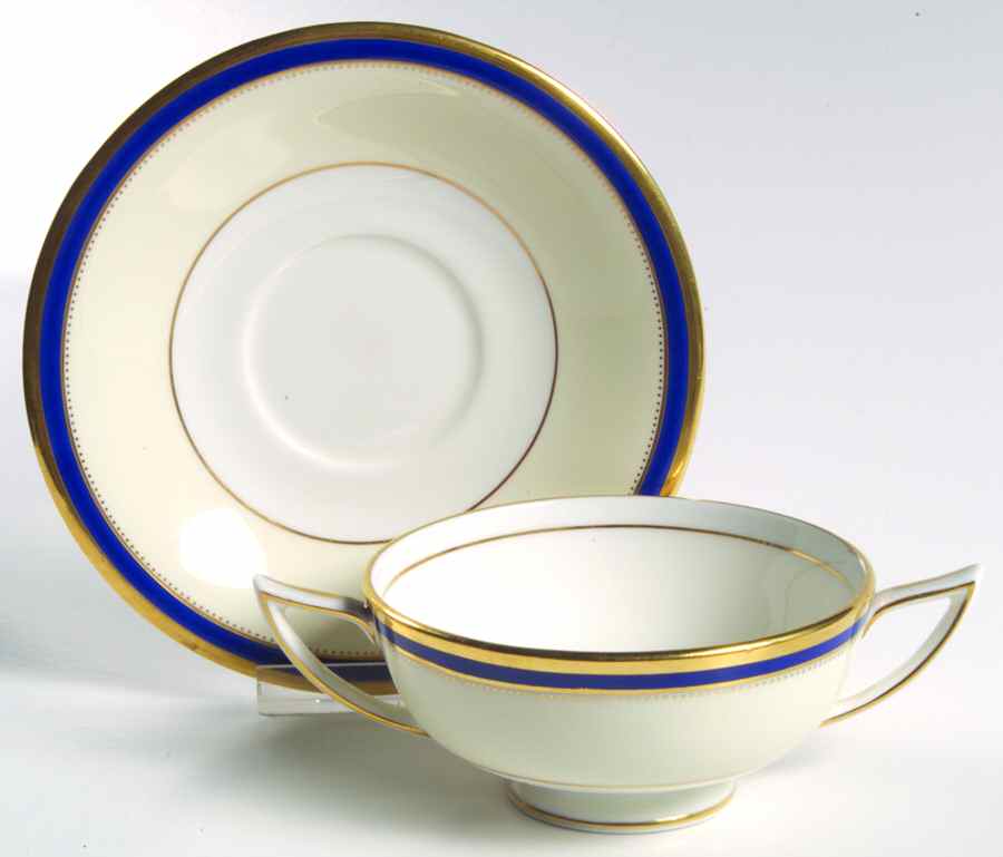 Windsor Cobalt Blue Footed Cream Soup Bowl & Saucer Set by Minton-1