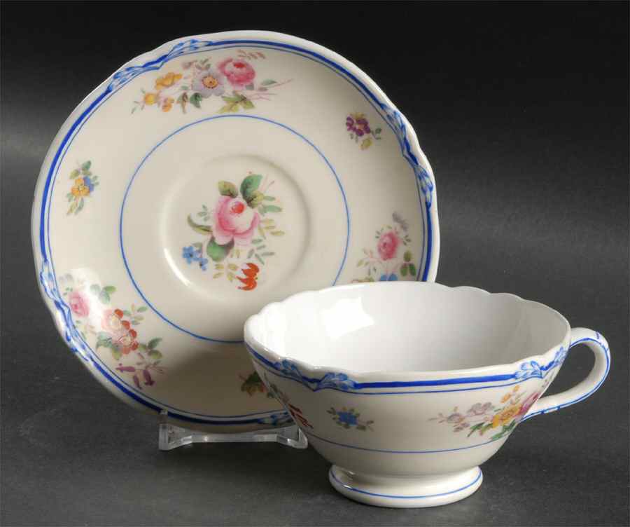 Queen Anne (Blue Trim) Footed Cup & Saucer Set by Minton-1