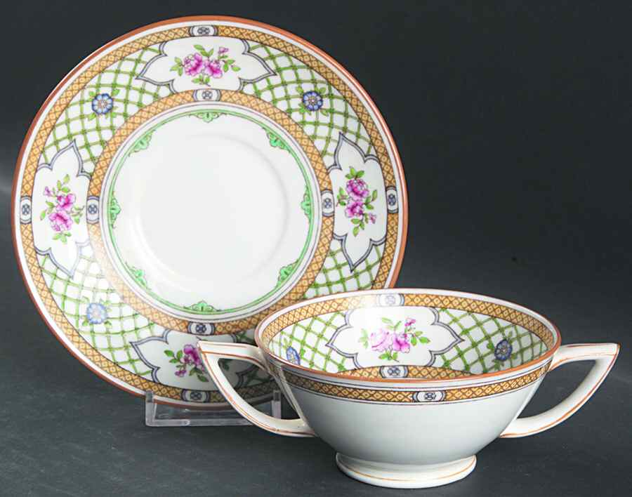 Queen's Trellis Footed Bouillon Cup & Saucer by Minton-1