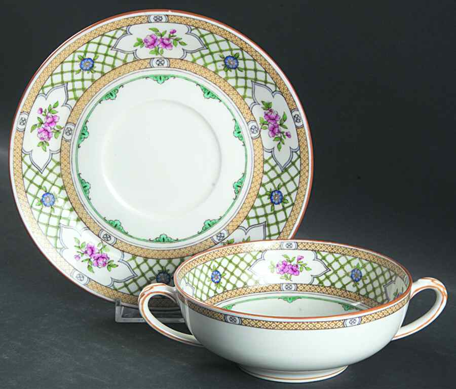 Queen's Trellis Flat Cream Soup Bowl & Saucer Set by Minton-1